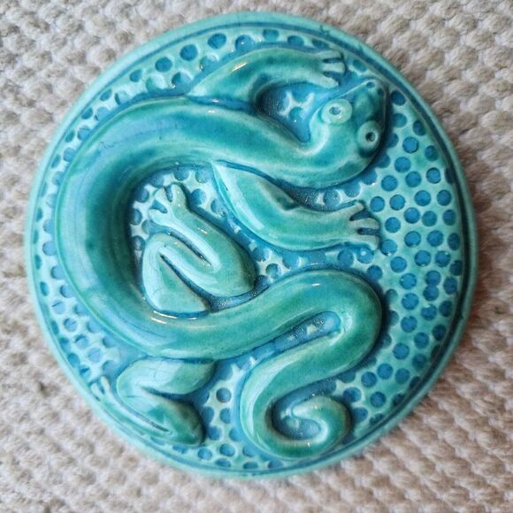 Turner Art Tile TAT Green Lizard Gecko Salamander Three Dimensional Round 3.25" - Picture 4 of 5